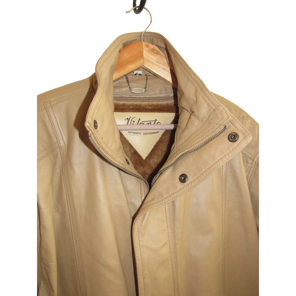 VINTAGE 90s Vilanto Heavyweight Leather Jacket Bomber XL Removable Liner - Picture 4 of 11